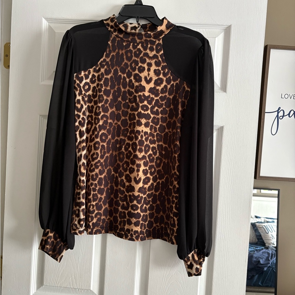 SHEIN Leopard and Black Blouse
